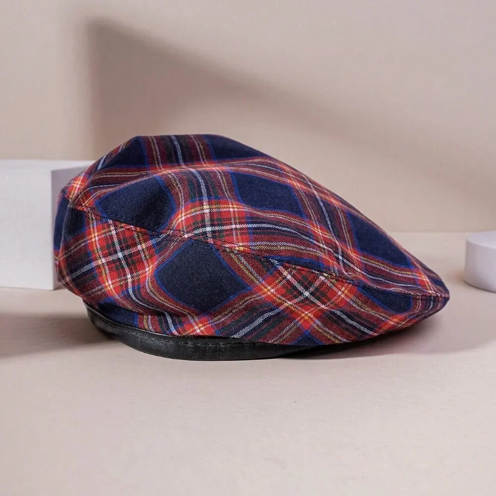 Casual Christmas Plaid Women's Beret Sun Hat Adjustable Outdoor